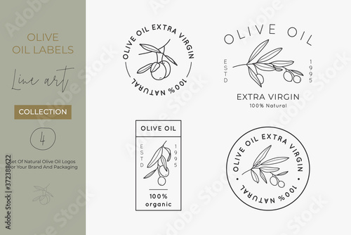 Olive Oil Label Set in a trendy minimal linear style. Vector Logo and concepts for packaging of extra virgin oil and other products