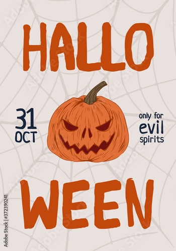 Colorful hand drawn Halloween poster with place for text vector illustration....