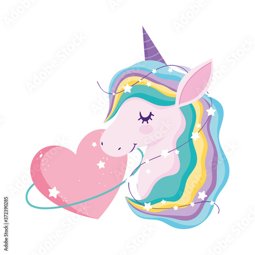 unicorn cartoon magic stars pink heart adorable animal