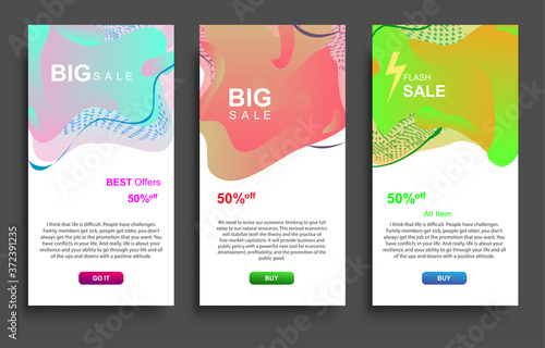 Dynamic modern fluid Big Sale Banners Design. Sale banner template design, Flas sale special offer set. photo