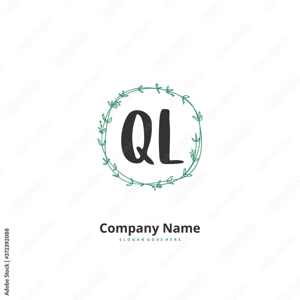 Q L QL Initial handwriting and signature logo design with circle. Beautiful design handwritten logo for fashion, team, wedding, luxury logo.