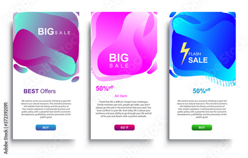 Dynamic modern fluid Big Sale Banners Design. Sale banner template design, Flas sale special offer set. photo