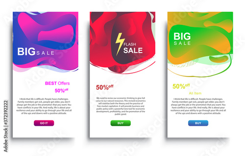 Dynamic modern fluid Big Sale Banners Design. Sale banner template design, Flas sale special offer set. photo