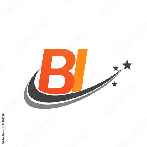 initial letter BI logotype company name colored orange and grey swoosh star design. vector logo for business and company identity.