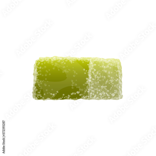 Marmalade isolated green candied fruit jelly. Vector apple taste candy with sugar sprinkles