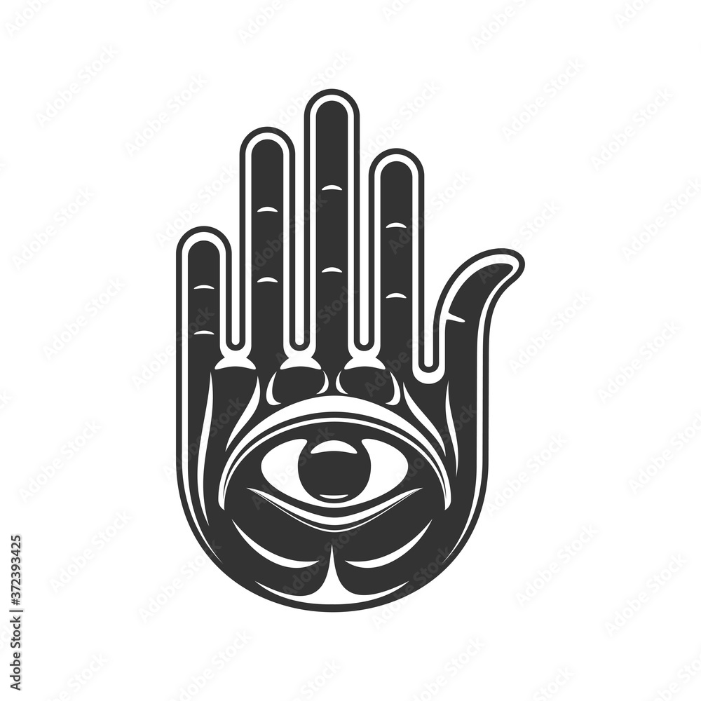 Fatima or Hamsa hand isolated Miriam Goddess symbol. Vector Jewish