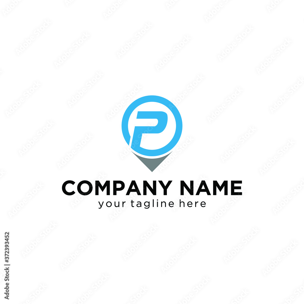 Location pin logo letter P Location logo letter P Location, Map, Pin, Hotel logo blue color with logo letter P.