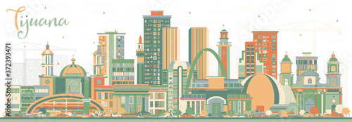 Tijuana Mexico City Skyline with Color Buildings.