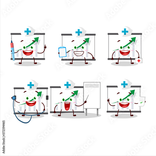 Doctor profession emoticon with chart going up cartoon character