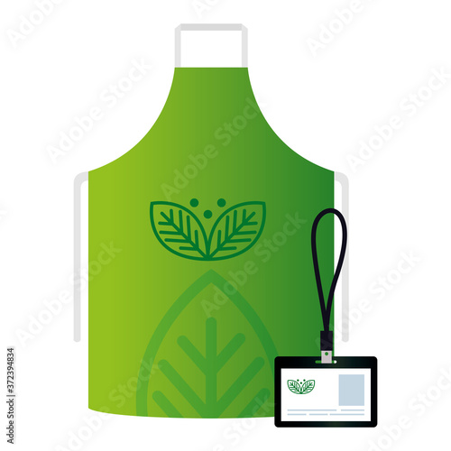 mockup id badge and apron with sign of green company, corporate identity vector illustration design
