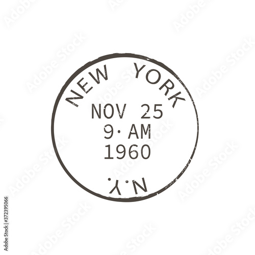 New York post stamp isolated round postmark. Vector NY city post office sign, american correspondence express delivery insignia. US international mailing services, ink seal rubber stamp