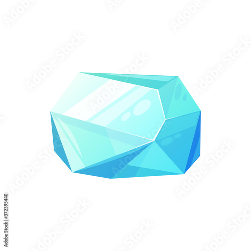 Jewelry blue aquamarine stone isolated gem. Vector faceted emerald gemstone, beryl mineral