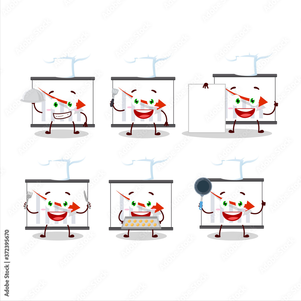 Cartoon character of chart going down with various chef emoticons Cartoon character of chart going down with various chef emoticons