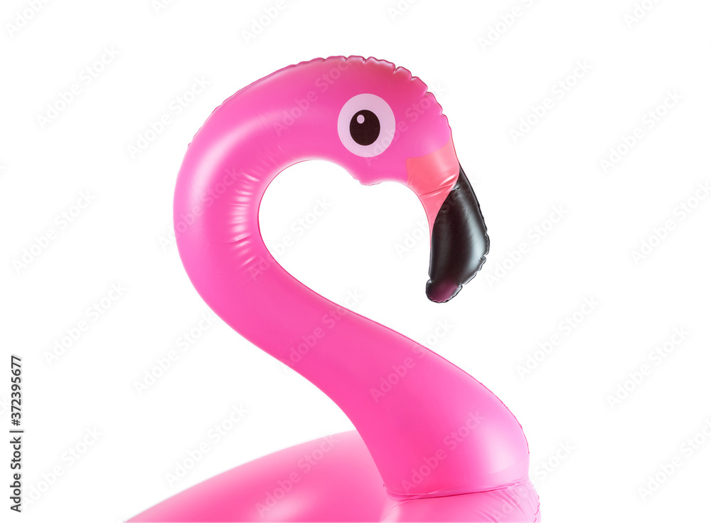 Beach flamingo. Pink pool inflatable flamingo for summer beach isolated on white background. Trendy summer concept. Beach flamingo. Pink pool inflatable flamingo for summer beach isolated on white background. Trendy summer concept.