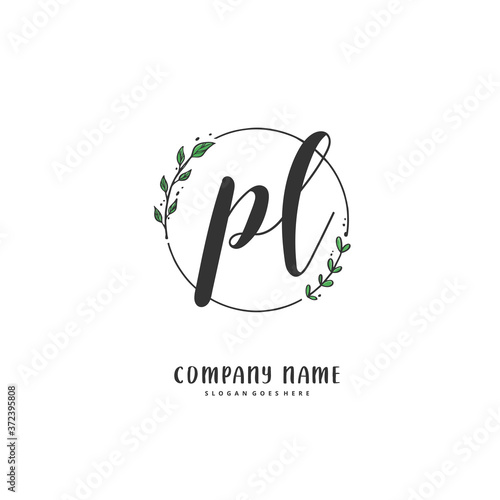 P L PL Initial handwriting and signature logo design with circle. Beautiful design handwritten logo for fashion, team, wedding, luxury logo.