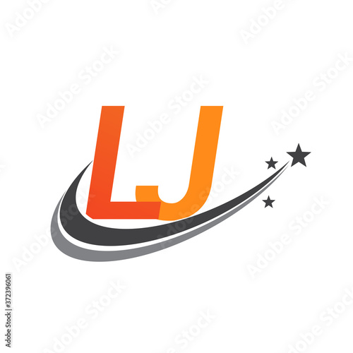 initial letter LJ logotype company name colored orange and grey swoosh star design. vector logo for business and company identity.