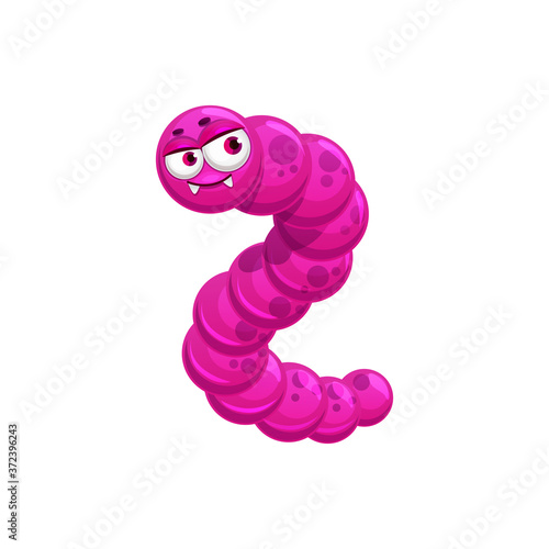 Virus bacteria in shape of pink worm with eyes isolated cartoon monster. Vector bacterial infection, comic dangerous germ with eyes and mouth. Human or animal microbe, amoeba bacteria microorganism