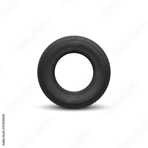 Vehicle black rubber tire isolated mockup. Vector round car wheel, automobile rim photo