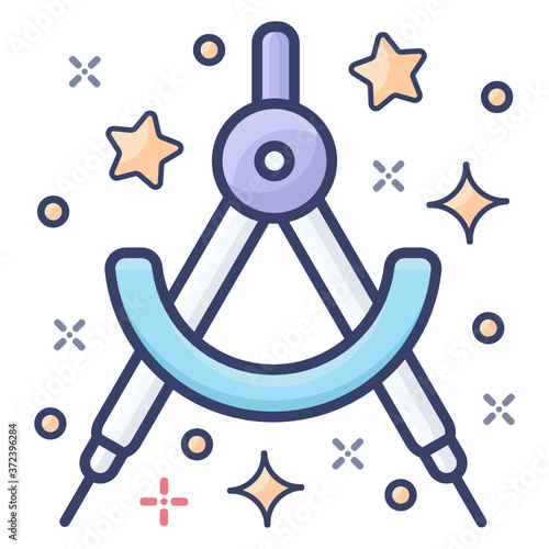 
Vector design of compass icon, flat icon design of drafting tool 
