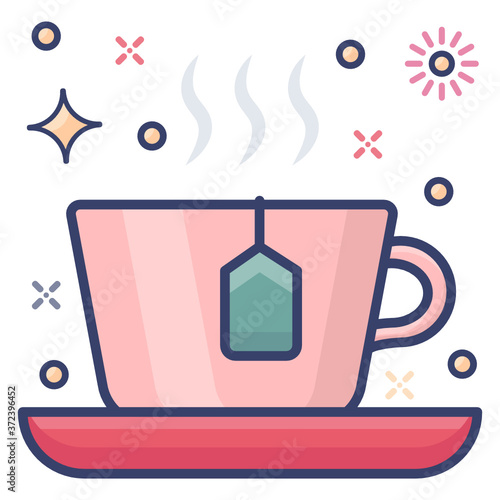 Flat design of hot tea cup icon, refreshment 