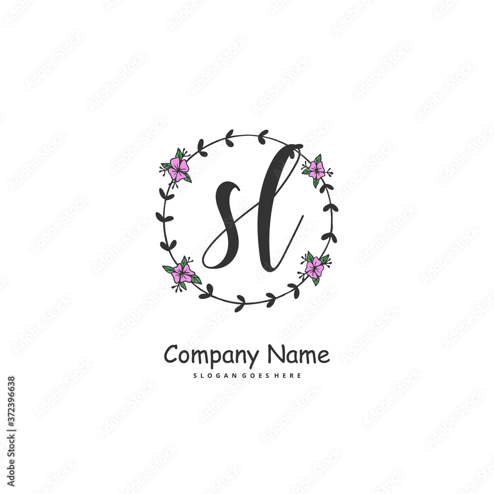 Obraz premium S L SL Initial handwriting and signature logo design with circle. Beautiful design handwritten logo for fashion, team, wedding, luxury logo.