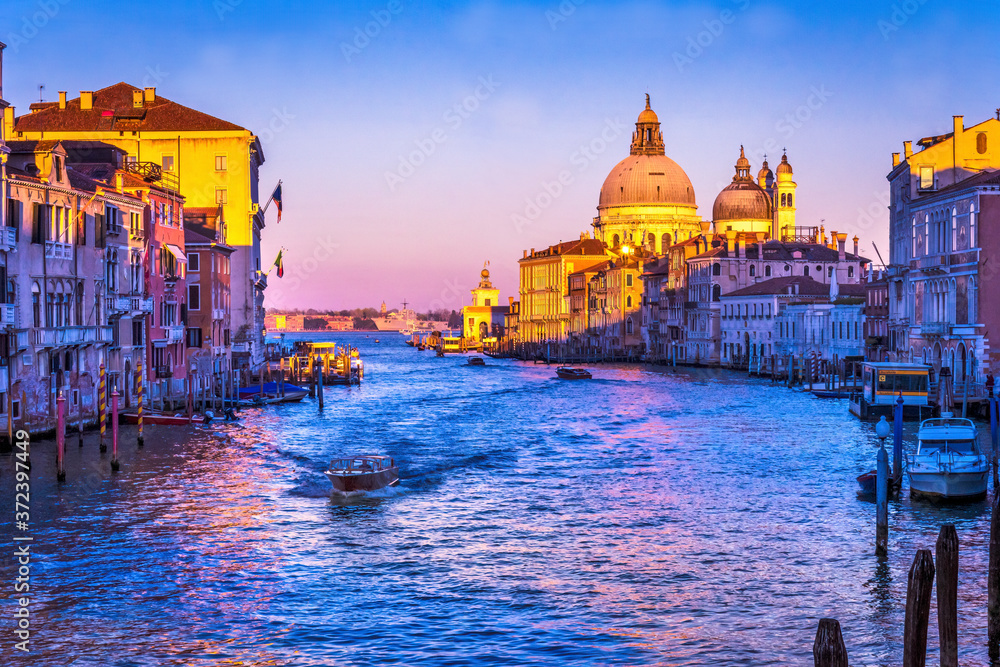 Colorful Grand Canal Salut Church Sunset Venice Italy