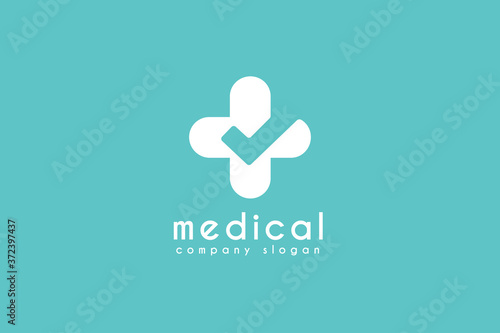Medical cross with trusted thick logo design. Vector Hospital company logo element design