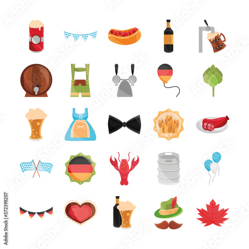 oktoberfest beer festival, celebration german traditional flat icons set design