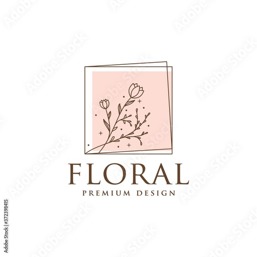 Floral frame line logo icon vector template. Elegant design floral line vector.