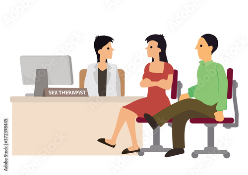 Couple with sexual problems having a sex therapy with a doctor.