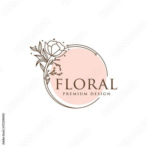 Floral frame line logo icon vector template. Elegant design floral line vector.