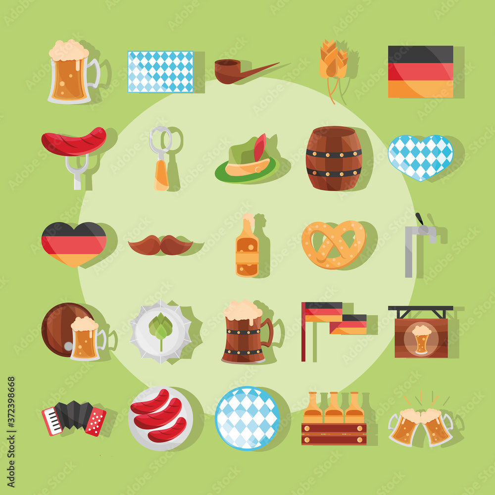 oktoberfest beer festival, celebration german traditional flat icons set design