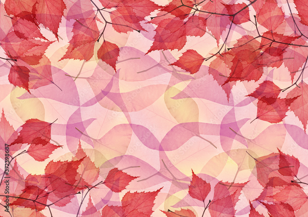 pink and yellow autumn leaves background