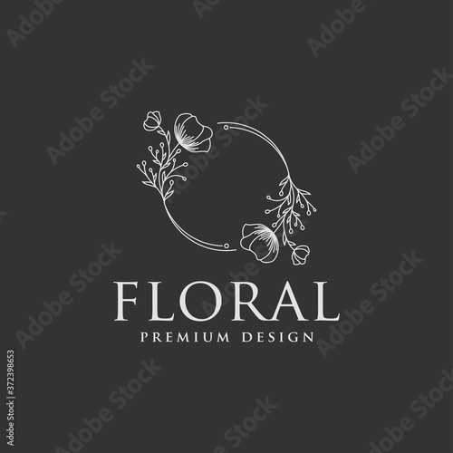 Floral frame line logo icon vector template. Elegant design floral line vector.