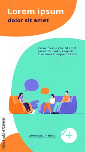 Group therapy and support concept. People meeting together to discuss addiction problem with psychologist. Flat vector illustration for counselling and help topics