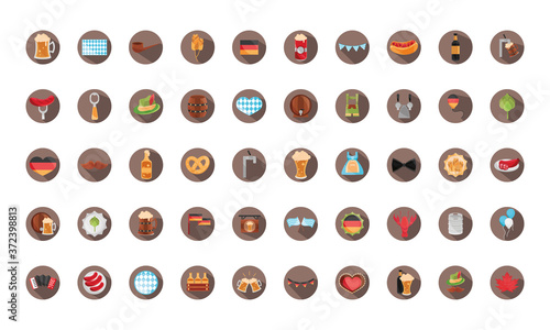 oktoberfest beer festival, celebration german traditional block flat icons set