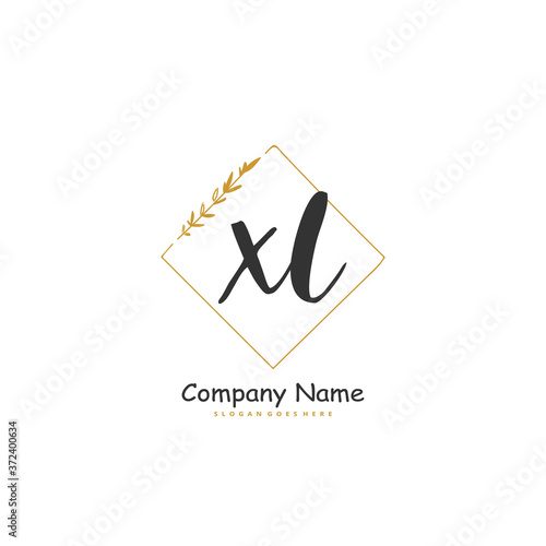 X L XL Initial handwriting and signature logo design with circle. Beautiful design handwritten logo for fashion, team, wedding, luxury logo.
