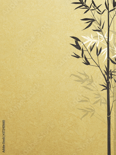 Bamboo drawn with ink on gold leaf