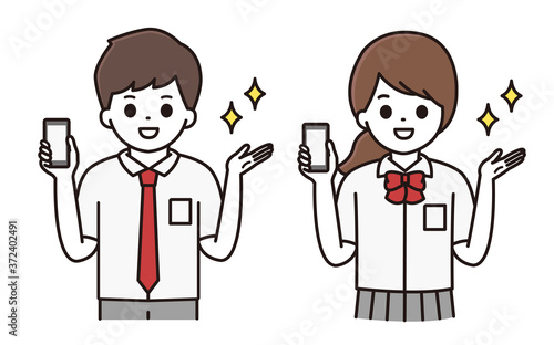 男子学生 女子学生 スマートフォン イラスト