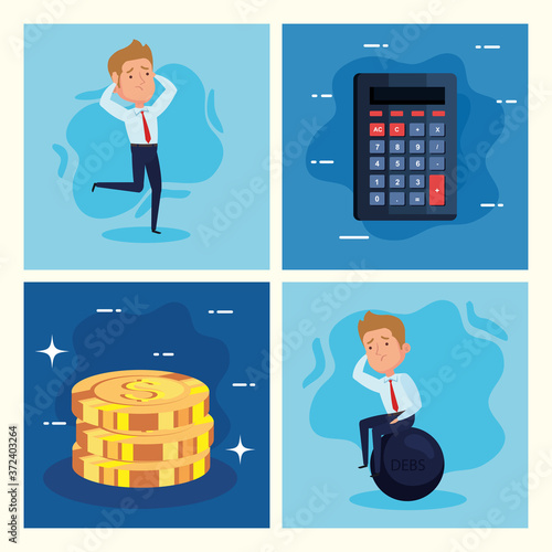set banners bankruptcy financial crisis, with business icons vector illustration design