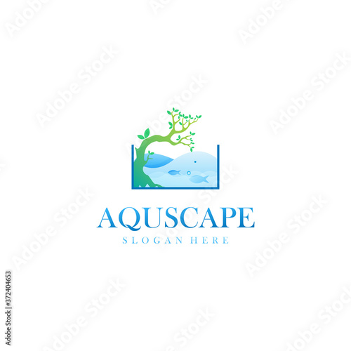 Aquascape aquarium paludarium logo design vector illustration