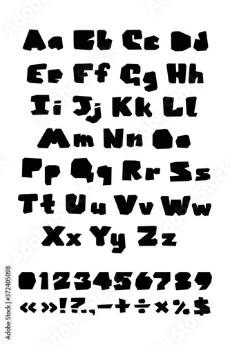 Alphabet geometric shape hand drawn style. Flat English ABC black letters isolated on white background. Vector
