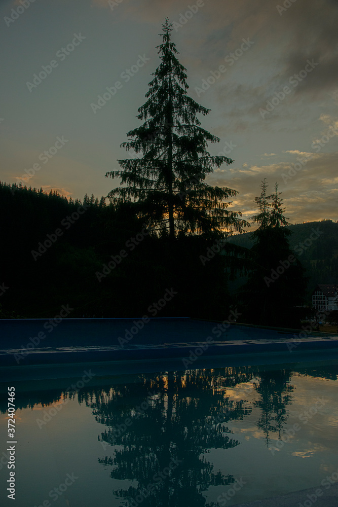 sunset on the pool