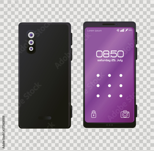 realistic smartphones mockup with lock pattern on the screen vector illustration design