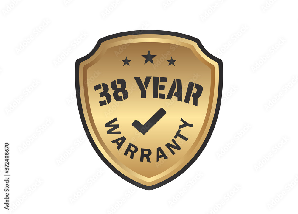 38 year Warranty Gold Shields on White Background