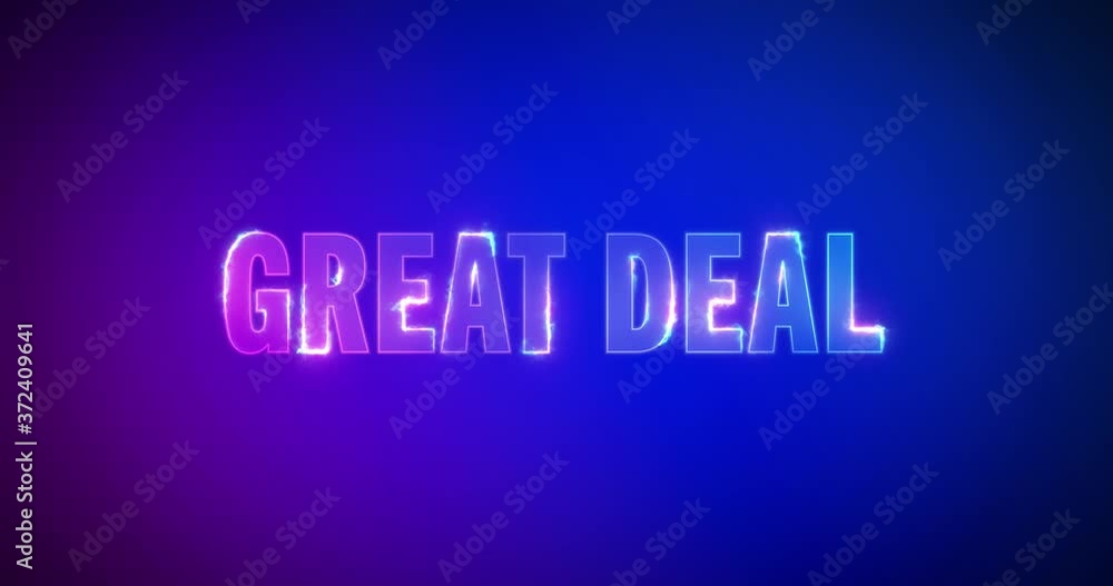 Great deal. Electric lightning words. Burning Text on purple blue background. High quality 4k opener Great deal. Electric lightning words. Burning Text on purple blue background. High quality 4k opener
