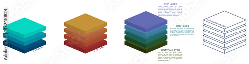 Simple three dimensional square layers drawing, different versions can be used in infographic