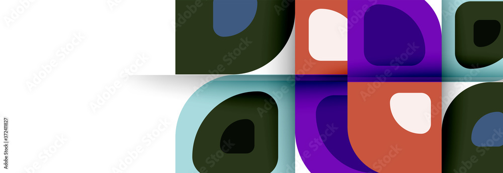 Naklejka premium Set of vector modern geometric abstract backgrounds with repeating abstract round shapes patterns and shadow effects