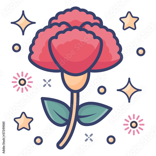 
A pink clove flower, flat design of carnation icon
