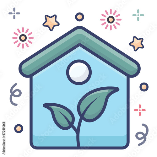  Leaf with home, flat design of greenhouse icon 